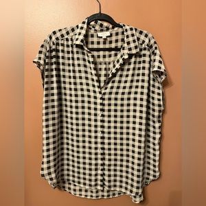 Loft Gingham Short Sleeve Button Blouse
